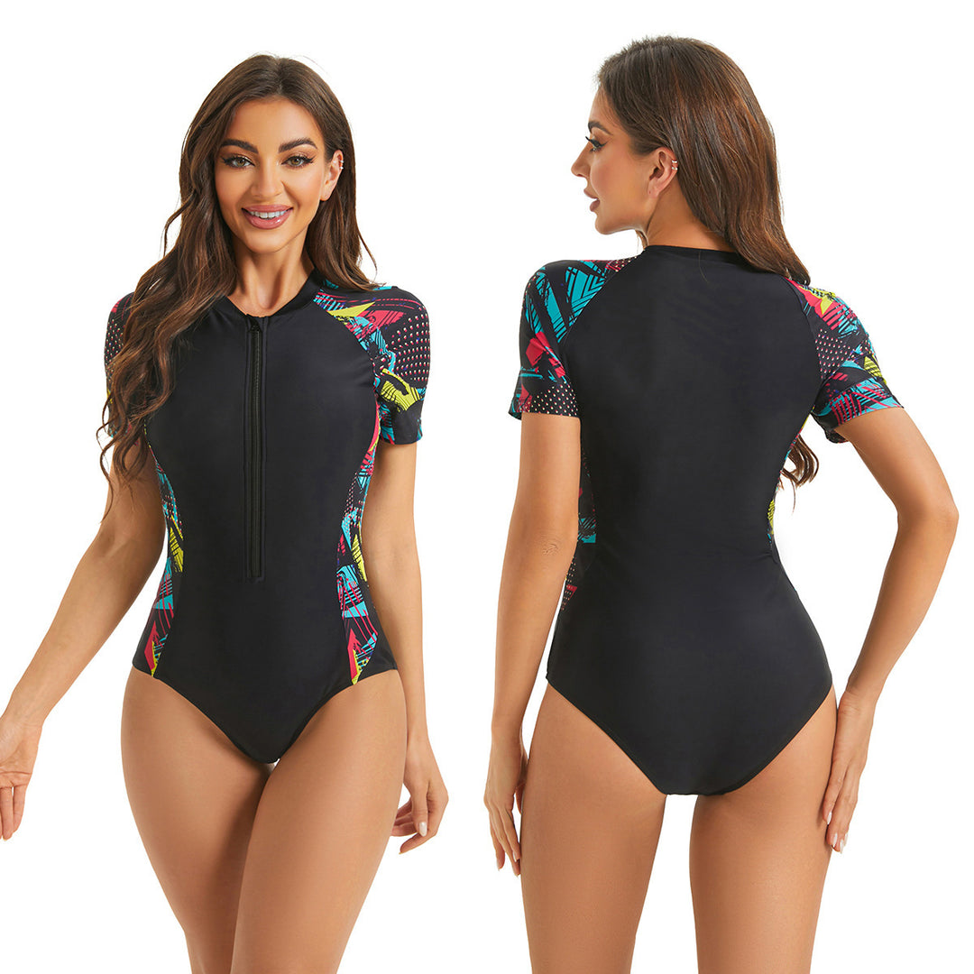 Women's Sporty Surf Suit with Short Sleeves and Trendy Graphic Design StylebySassy