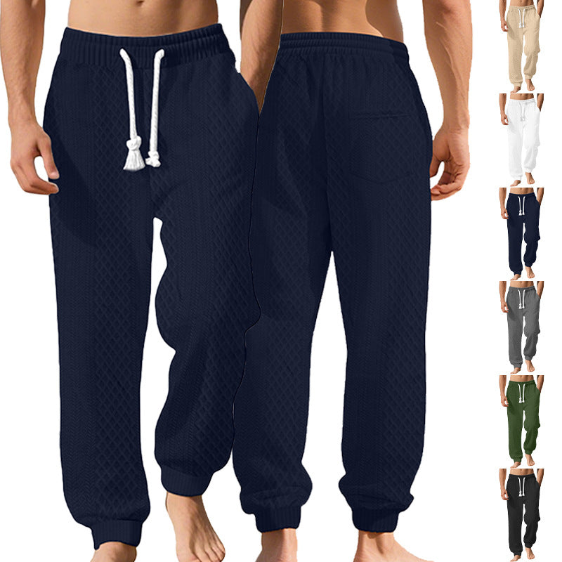 Men's knitted comfort pants with cable structure, elastic waistband, drawstring, and side pockets StylebySassy
