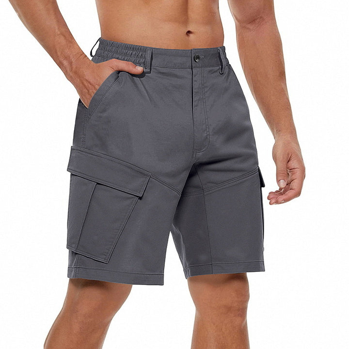 Men's button waistband Bermuda shorts with partially elastic back and applied flap pockets StylebySassy