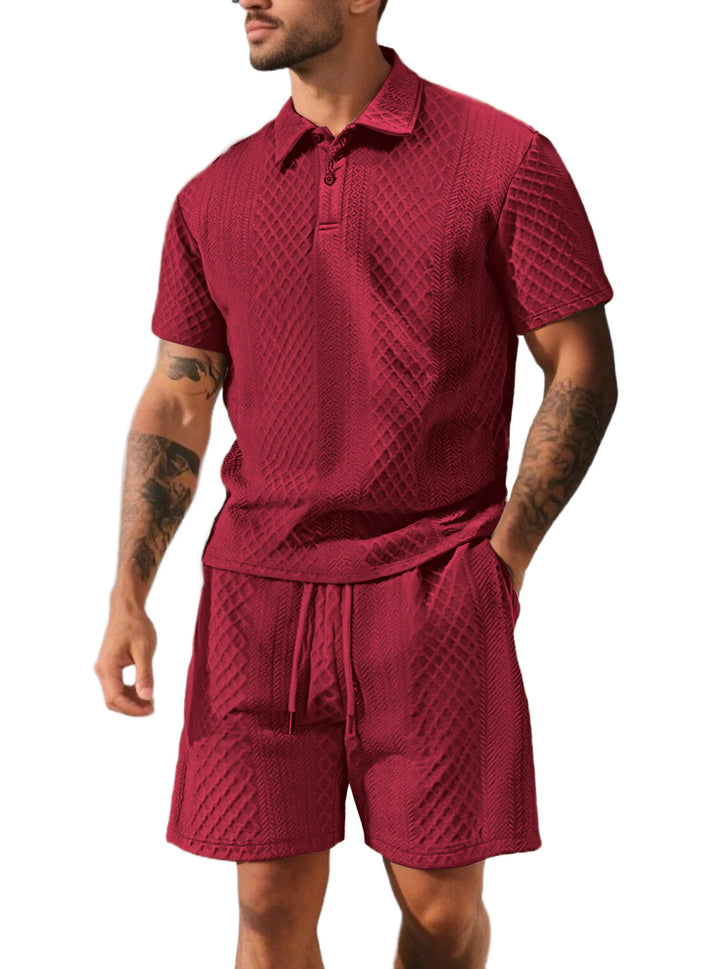 Men's structured polo shirt and bermuda shorts set made of quilted cotton blend StylebySassy