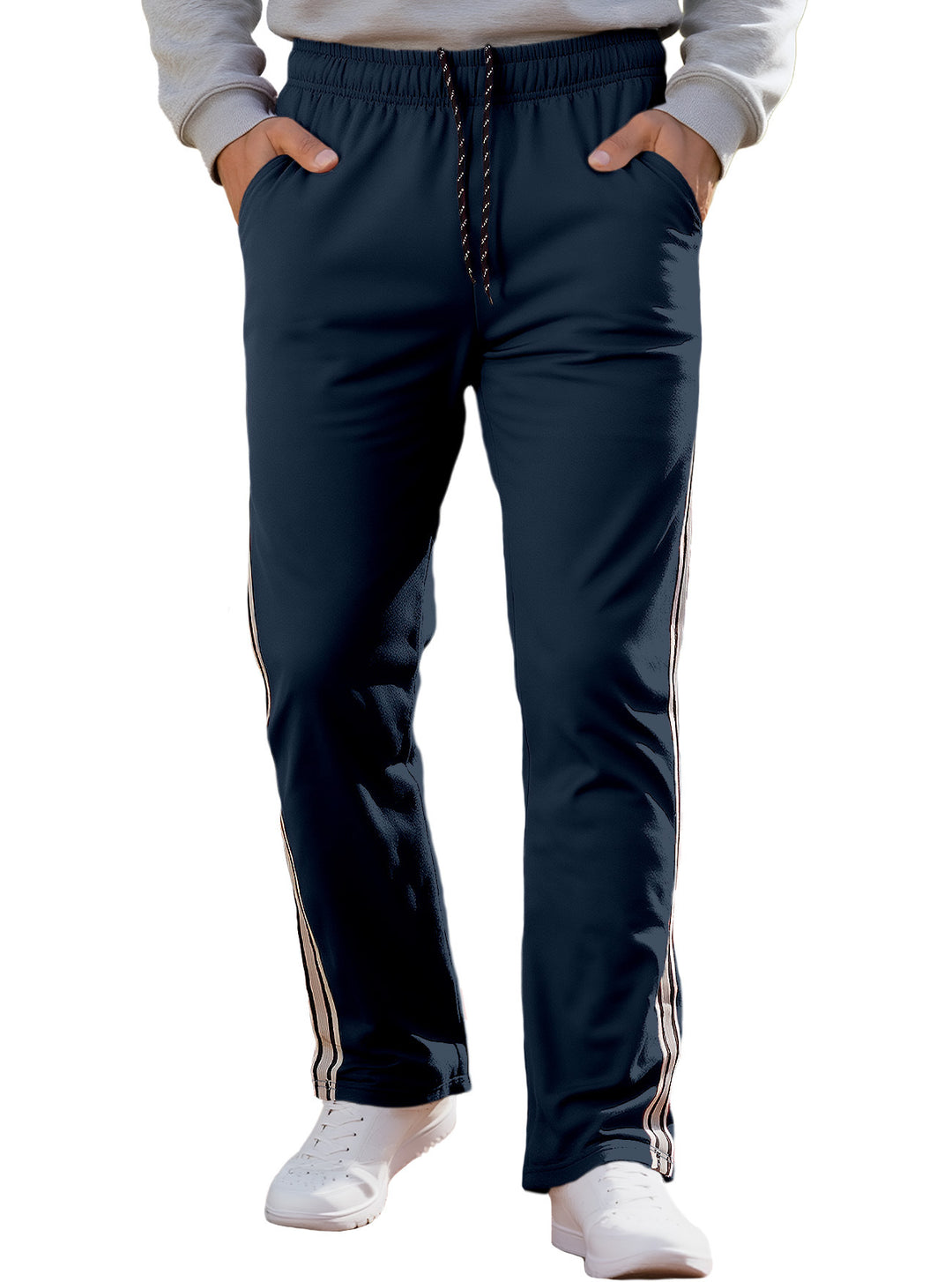 Men's Nan Retro Track Pants with Tapered Leg, Elastic Waistband, Drawstring, and Side Stripes StylebySassy