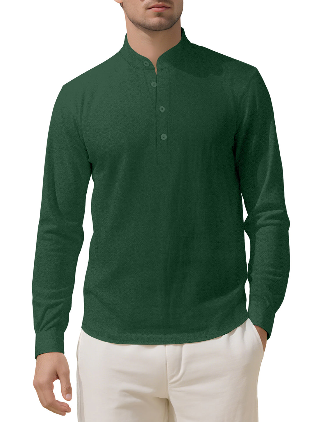 Men's Nehru collar Henley made of cotton stretch with concealed button placket and slim fit StylebySassy