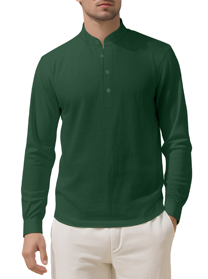 Men's Nehru collar Henley made of cotton stretch with concealed button placket and slim fit StylebySassy