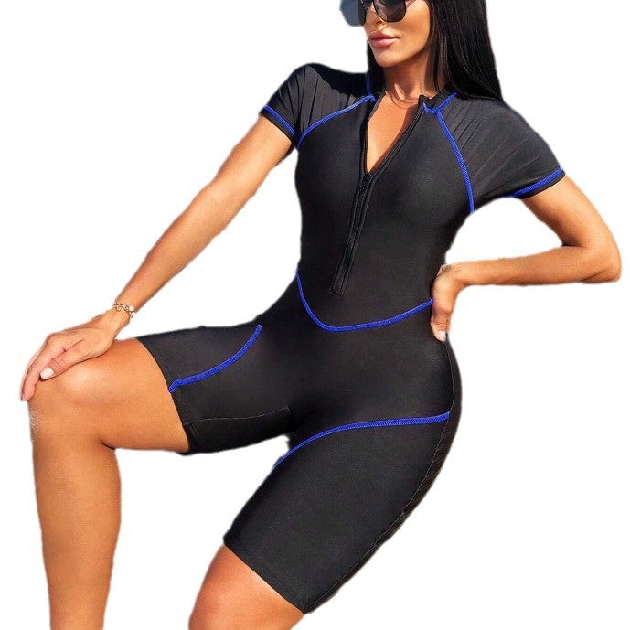Women’s Short Sleeve Swimsuit with Zipper StylebySassy