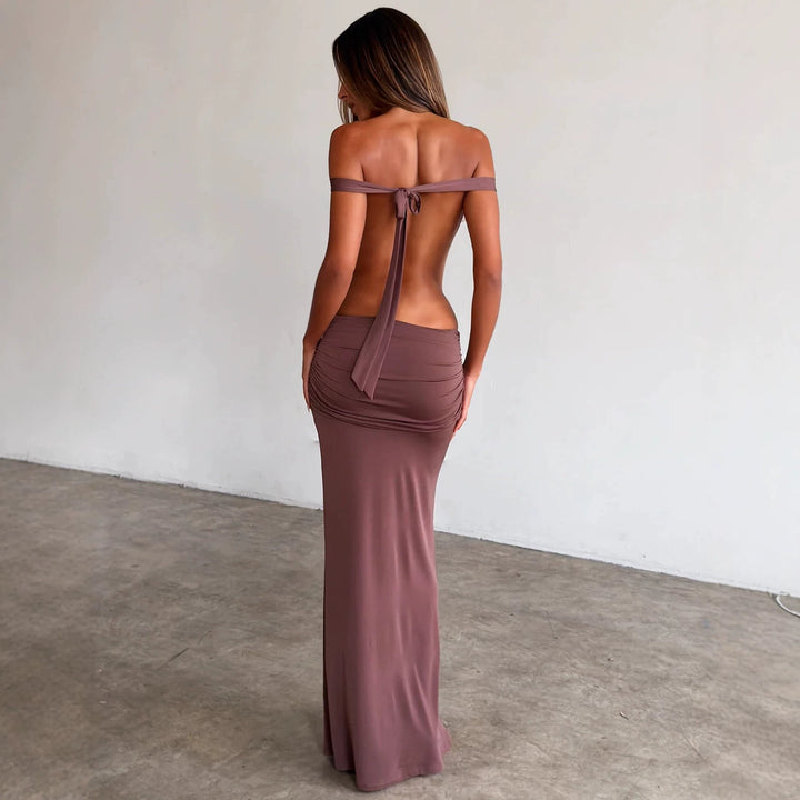 Ladies Long, figure-hugging Maxi Dress with gathered bodice StylebySassy