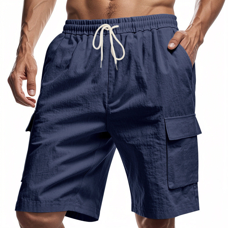 Men's technical cargo shorts with elastic drawstring waistband, secure flap pockets, and quick-drying functional material StylebySassy