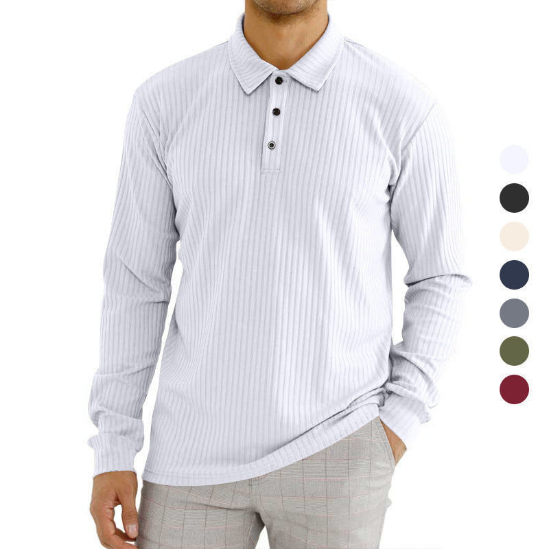Men's nano ribbed long sleeve polo shirt with fine ribbed texture, classic collar, and elastic hem StylebySassy
