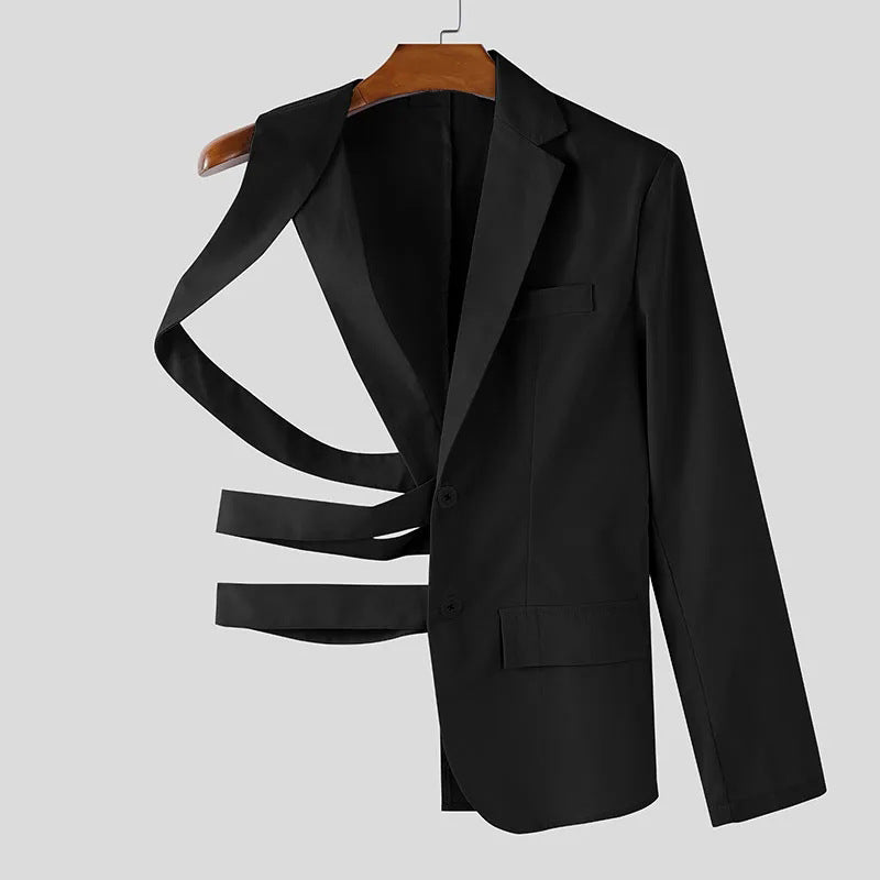 Women's nan asymmetrical blazer with strap details and lapel collar StylebySassy