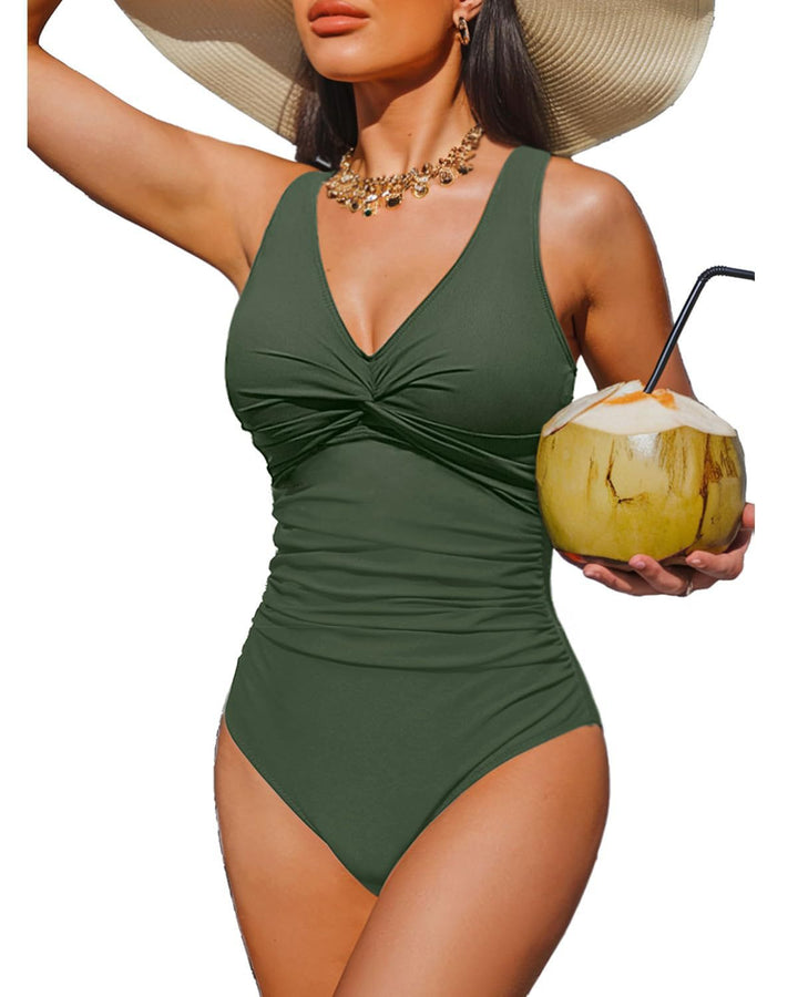Ladies Elegant One-Piece Swimsuit with Fashionable Twist StylebySassy