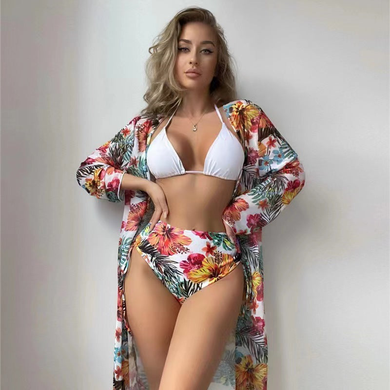 Women's bikini set with high waist and floral cover-up StylebySassy