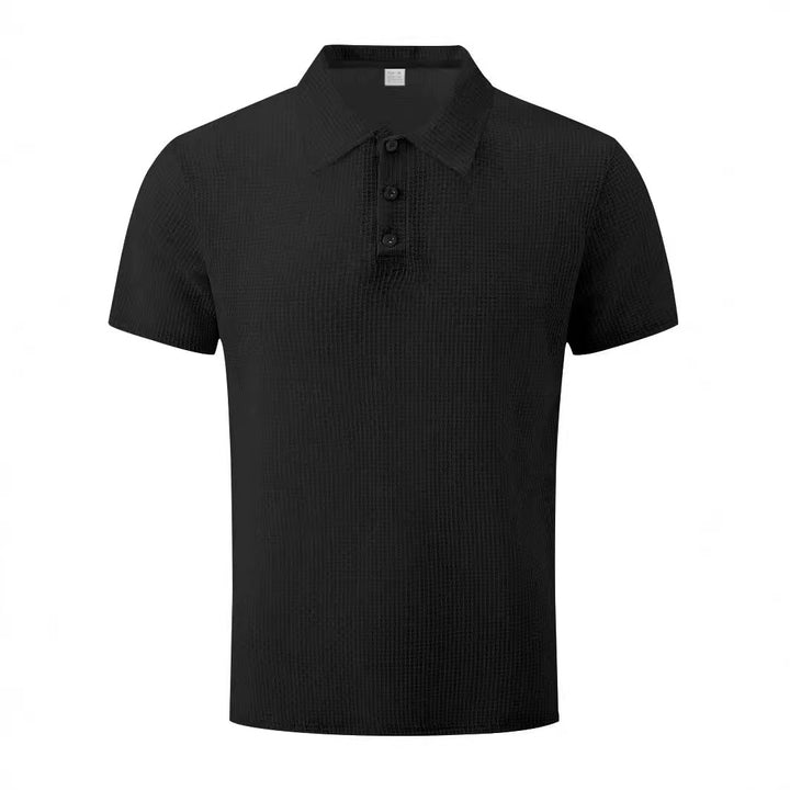 Men's nano microstructure polo shirt with shirt collar, subtle button placket, and breathable jersey StylebySassy