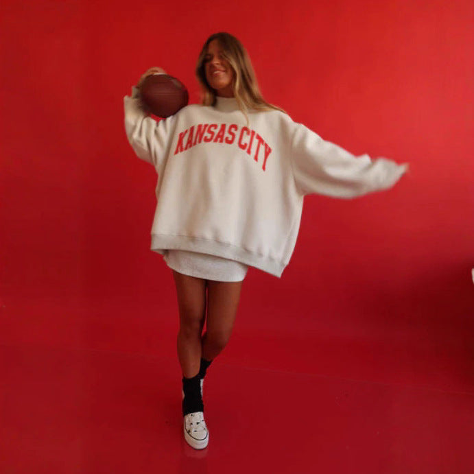 Women's oversized sweatshirt with teddy bear print and stand-up collar StylebySassy
