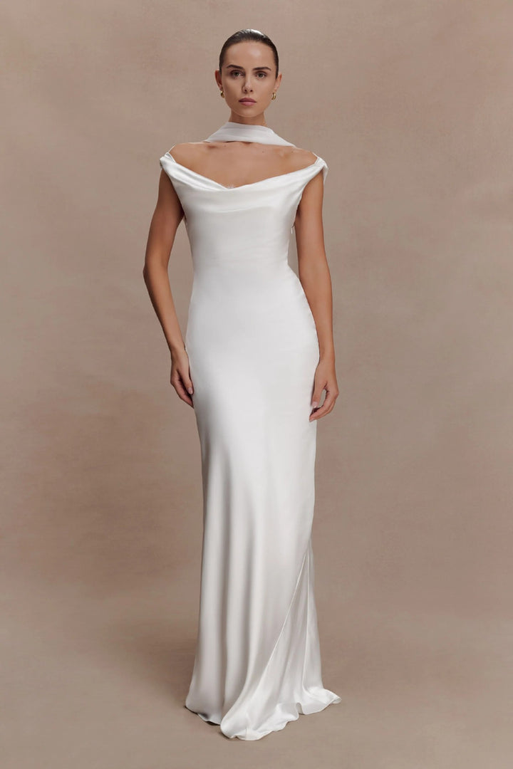 Women's Elegant Satin Evening Dress with Off-the-Shoulder Design StylebySassy