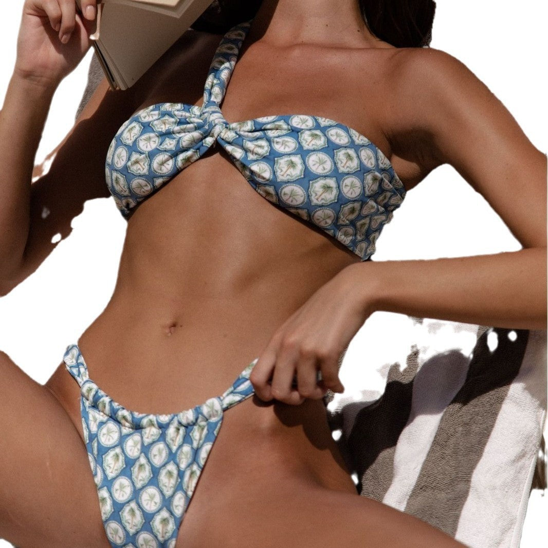 Women's bandeau bikini with asymmetrical straps and fashionable wrap details StylebySassy