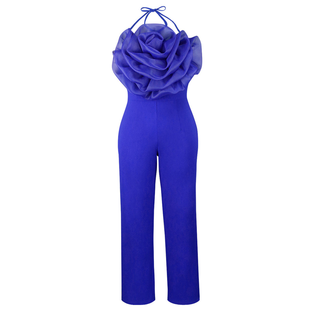 Women's elegant jumpsuit with voluminous floral collar StylebySassy