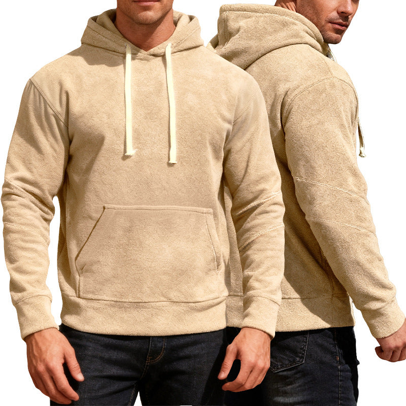 Men's nan velvety hoodie with seam details, kangaroo pocket and contrast cord StylebySassy