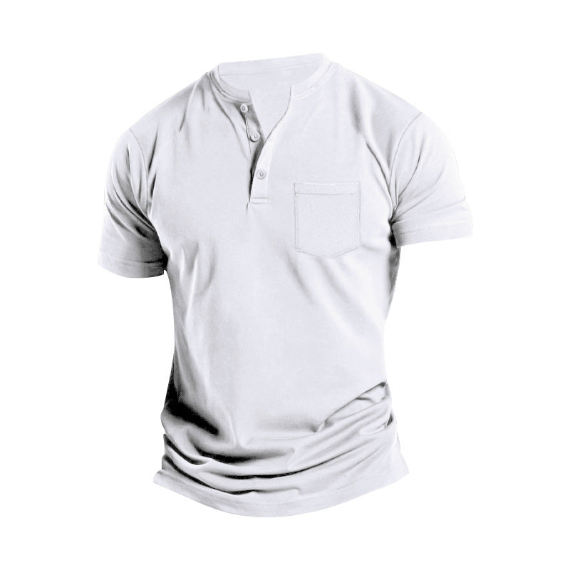 Men's breathable cotton-elastane short sleeve Henley with chest pocket StylebySassy