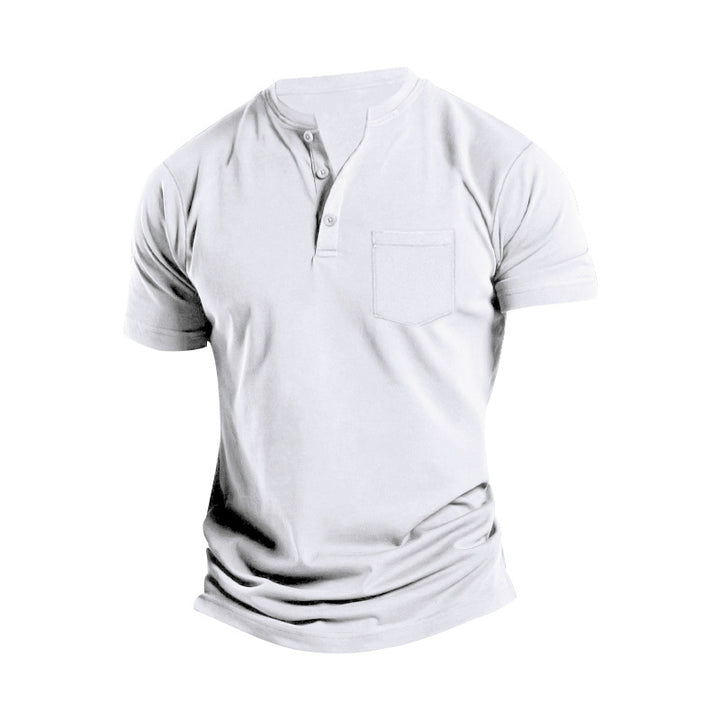 Men's breathable cotton-elastane short sleeve Henley with chest pocket StylebySassy