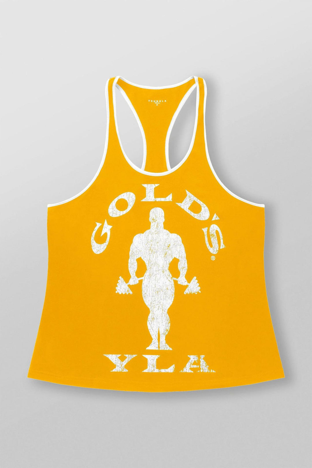 Men's nan athletic Stringer tank top backless cut with contrast piping and strength sports motif StylebySassy