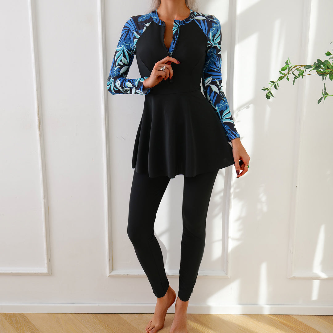 Women Fashionable Long Sleeve Swimsuit with Asymmetrical Cut StylebySassy
