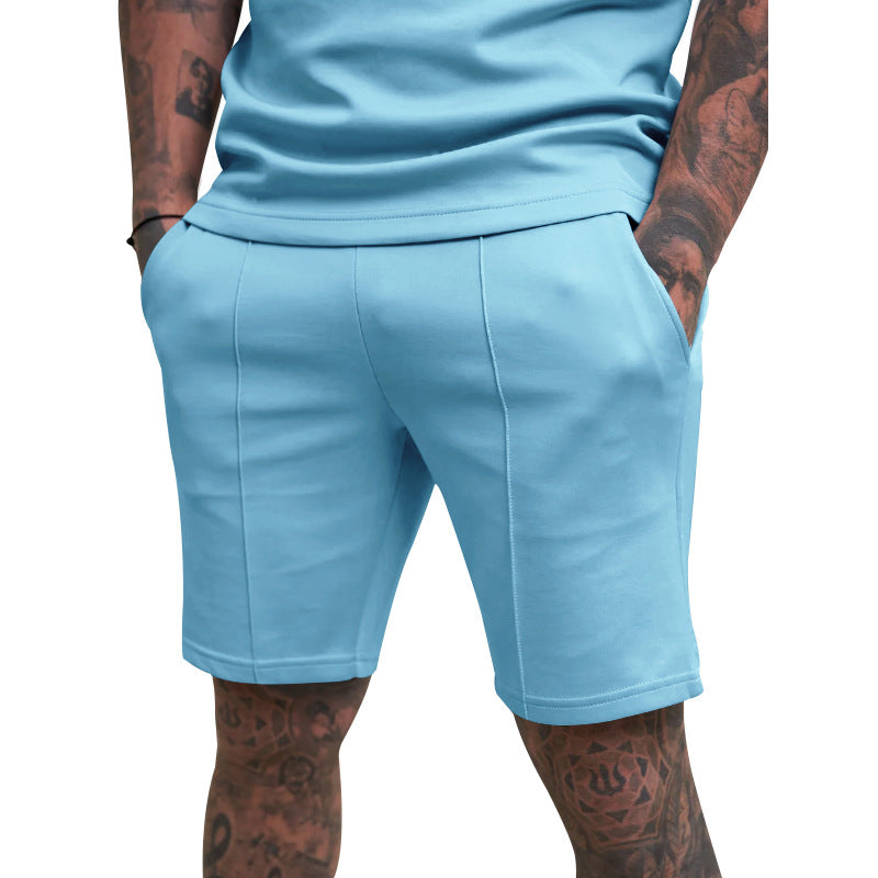 Men's short leisure pants made of cotton blend with elastic waistband and drawstring StylebySassy