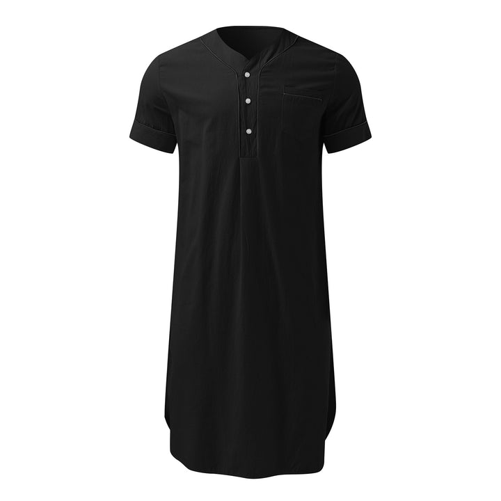 Men's knee-length nightshirt with short sleeves, concealed button placket and breast pocket StylebySassy