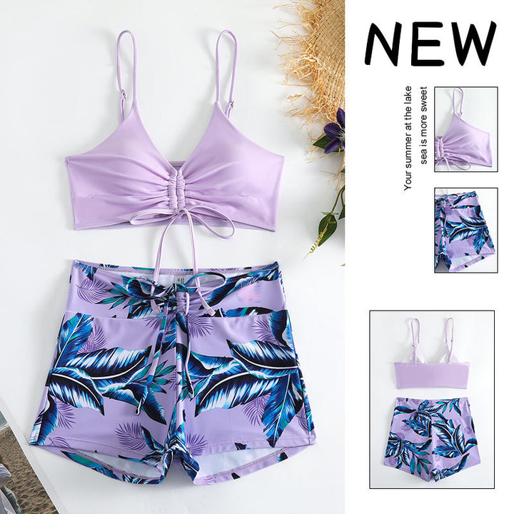 Ladies bikini set with horizontally gathered top and casual shorts StylebySassy
