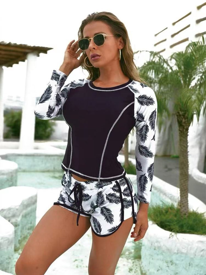 Women Long Sleeve Surf Swimsuit with Floral Pattern StylebySassy