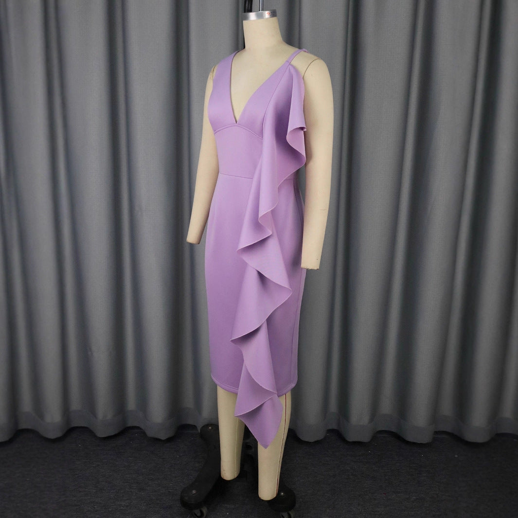 Women High-Quality Sheath Dress with Asymmetrical Ruffle Detail StylebySassy