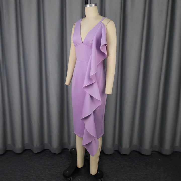 Women High-Quality Sheath Dress with Asymmetrical Ruffle Detail StylebySassy