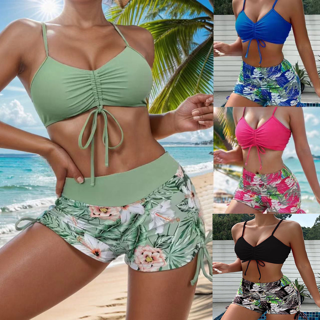 Women's Sporty Bikini Set with Adjustable Top and Decorative Shorts StylebySassy