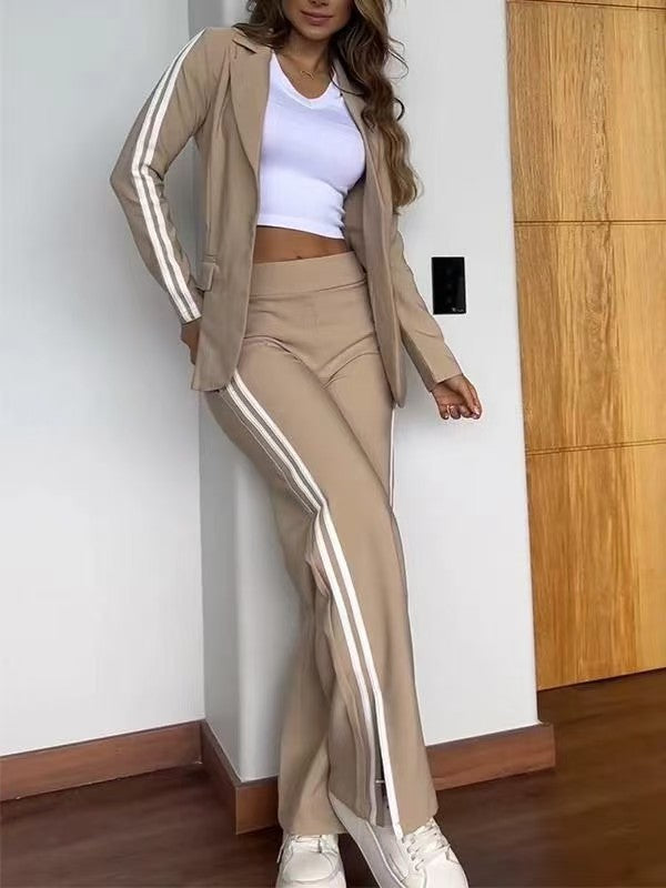 Ladies nan sporty-elegant two-piece blazer set with fitted blazer and wide jogging pants cut with side stripes StylebySassy