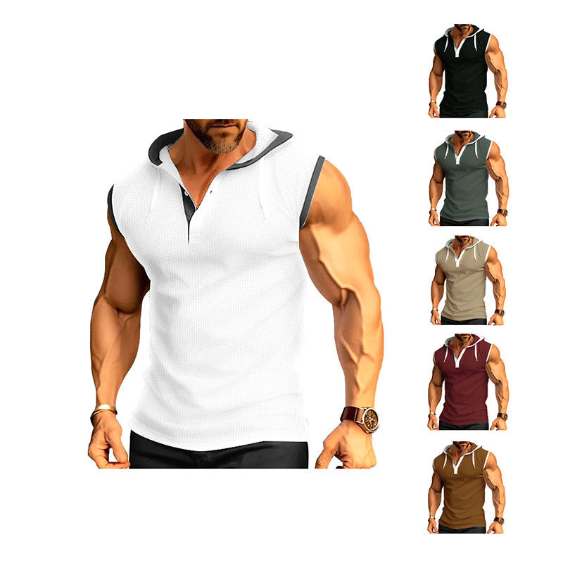 Men's sleeveless hooded sports shirt with mesh structure and V-neck StylebySassy