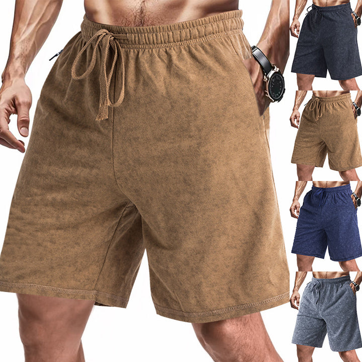 Men's lightly fitted terry shorts with elastic waistband, drawstring and side pockets StylebySassy