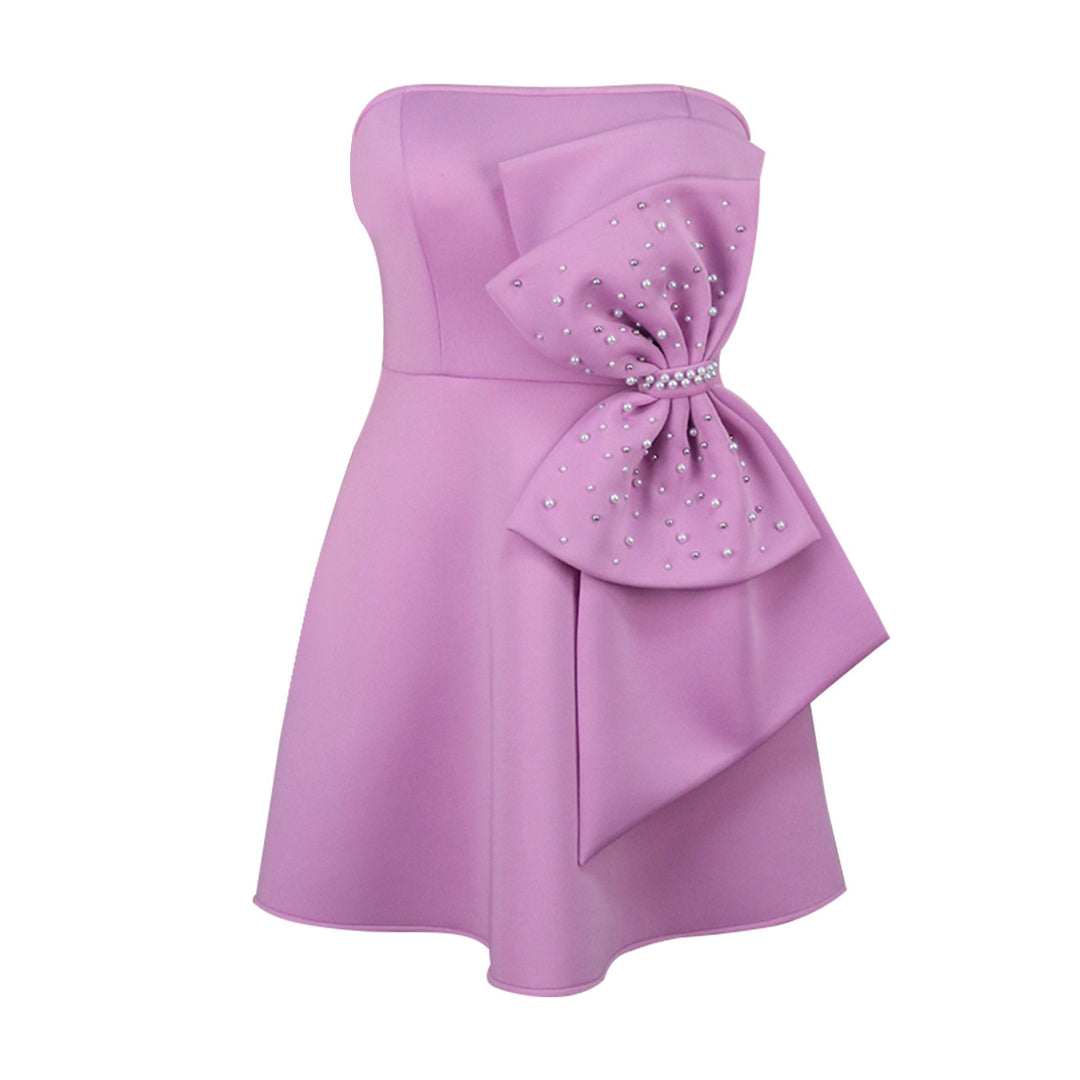 Women's Strapless Cocktail Dress with High-Quality Ruffle Detail and Sparkling Pearls StylebySassy