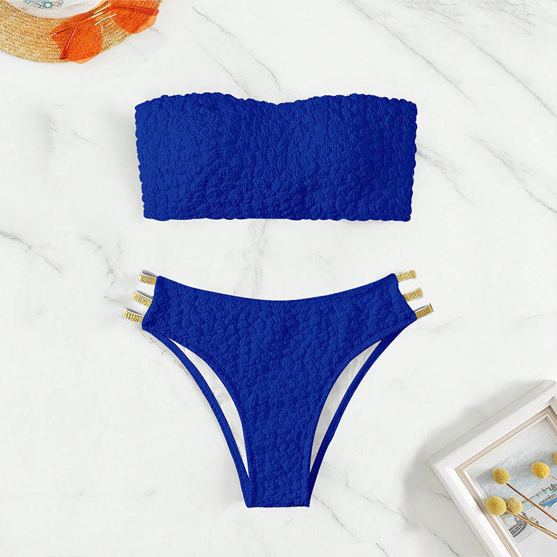 Ladies bandeau bikini with fashionable ripple pattern and elegant embellishments StylebySassy