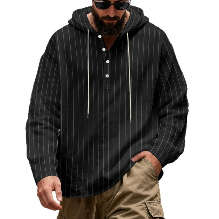 Men's hooded shirt with button placket and pinstripes StylebySassy