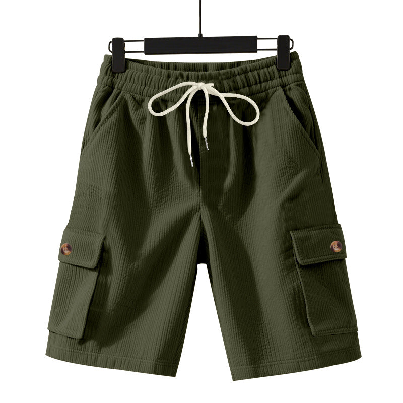 Men's cord cargo shorts with elastic drawstring waistband, patch cargo pockets, and soft cotton blend StylebySassy