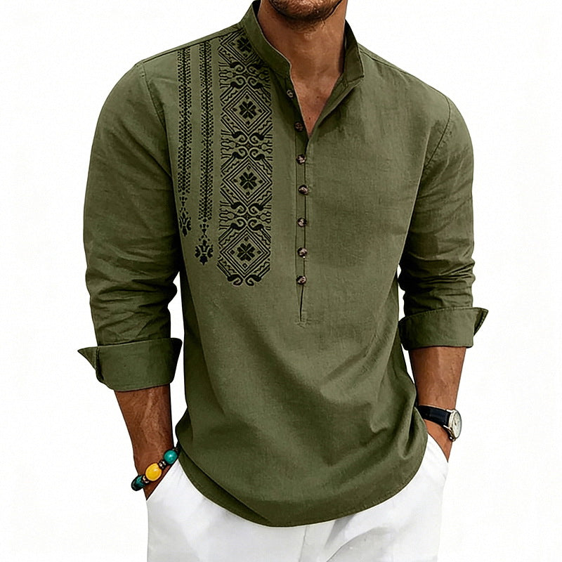 Men's embroidered cotton kurta shirt with stand collar StylebySassy