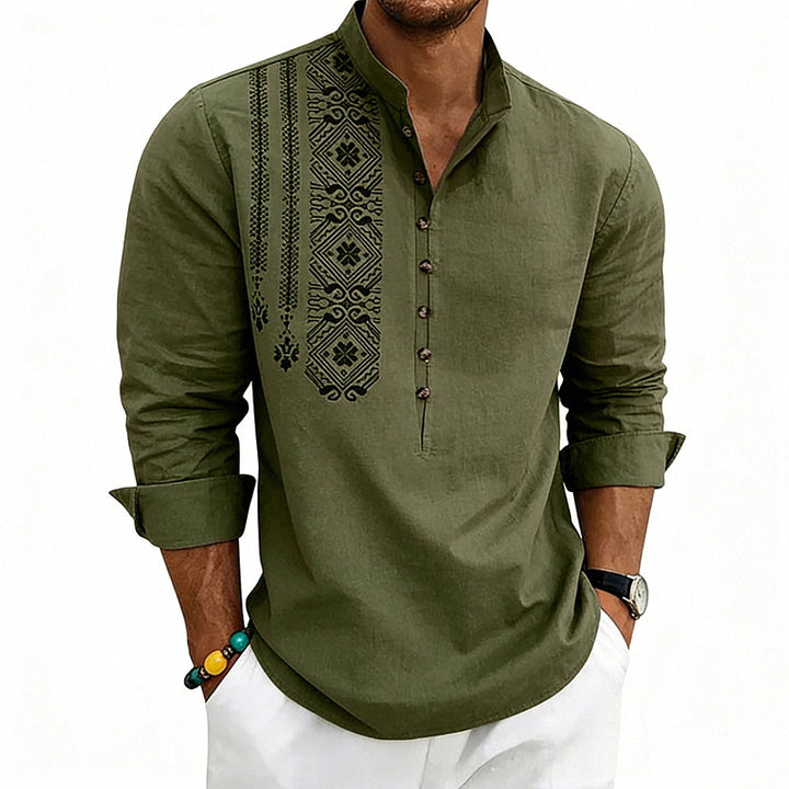 Men's embroidered cotton kurta shirt with stand collar StylebySassy