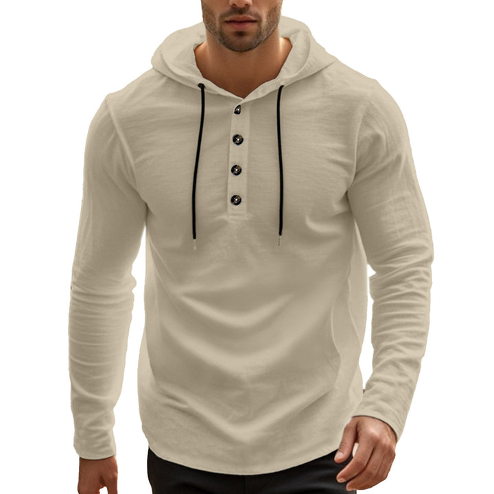 Men's casual hoodie in Henley style with button placket and adjustable drawstring StylebySassy