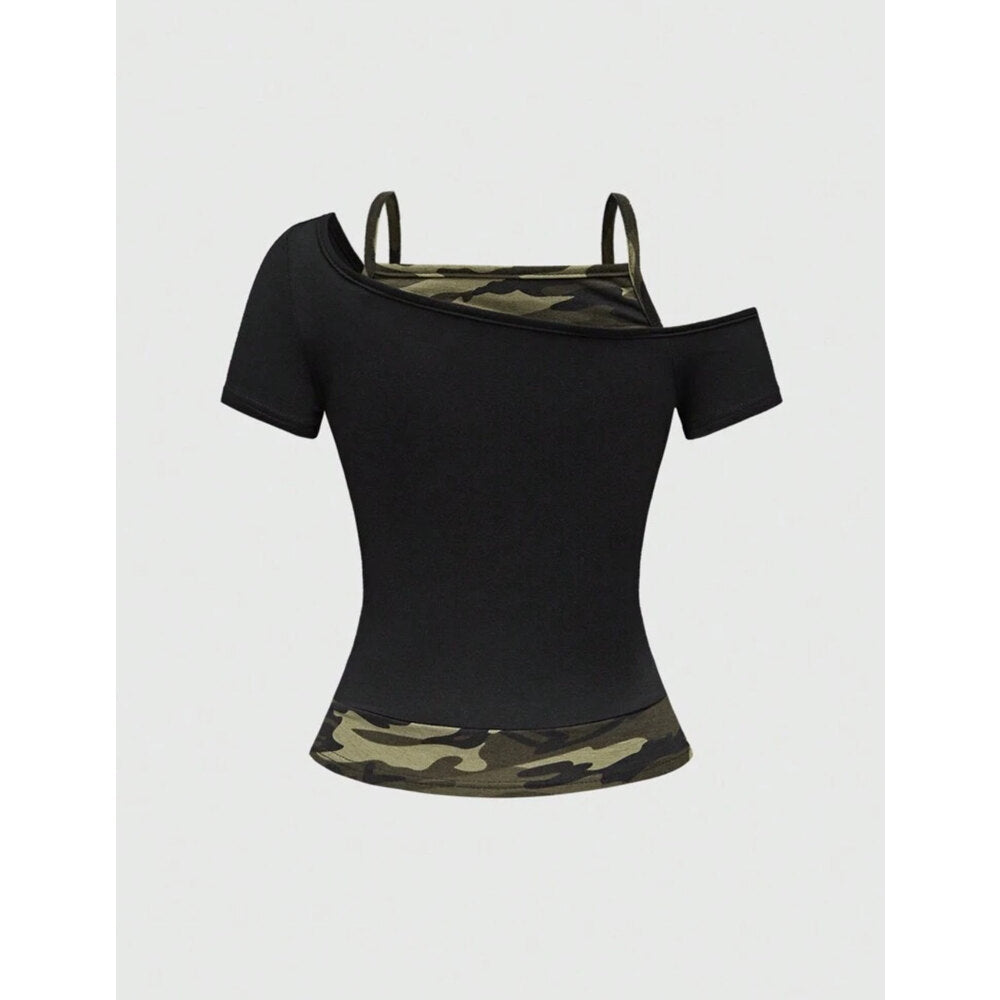 Women's Off-Shoulder Top with Camouflage Pattern StylebySassy