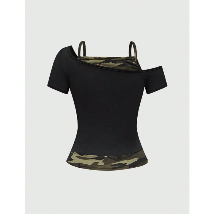 Women's Off-Shoulder Top with Camouflage Pattern StylebySassy