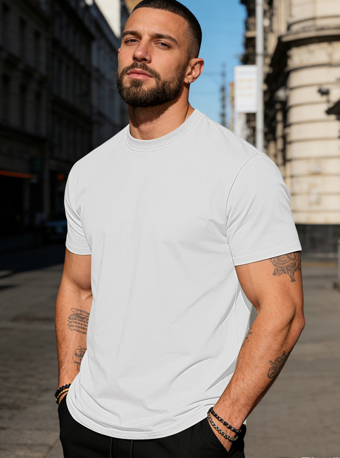 Men's body-hugging high-quality cotton shirt with round neck StylebySassy