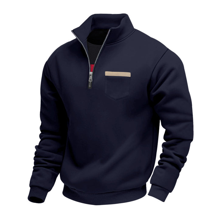 Men's nan sweatshirt with half zipper, stand-up collar, and chest pocket StylebySassy