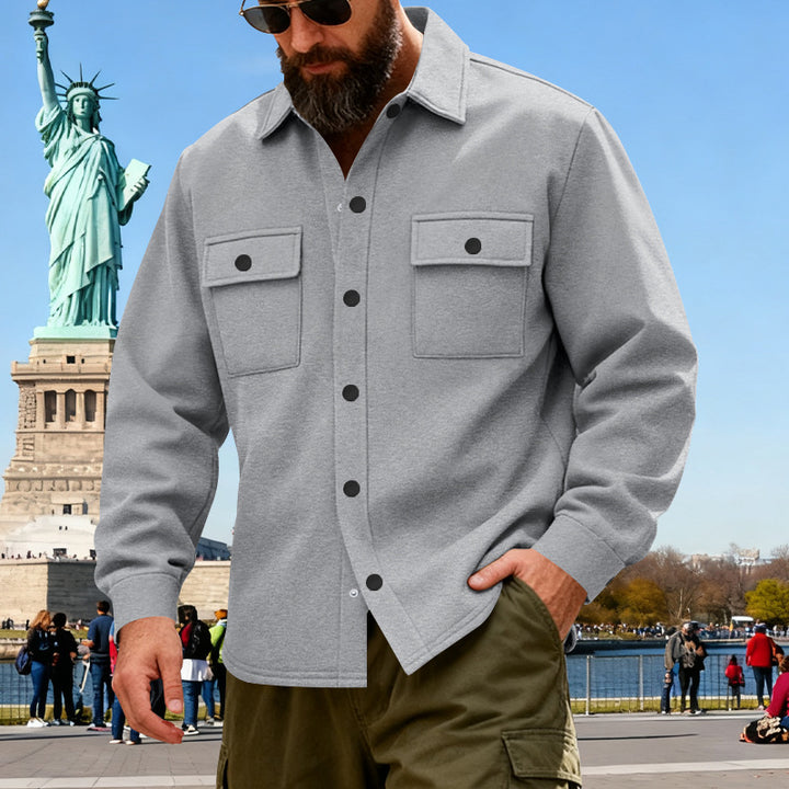 Men's casual shirt jacket made of cotton blend with applied chest pockets StylebySassy