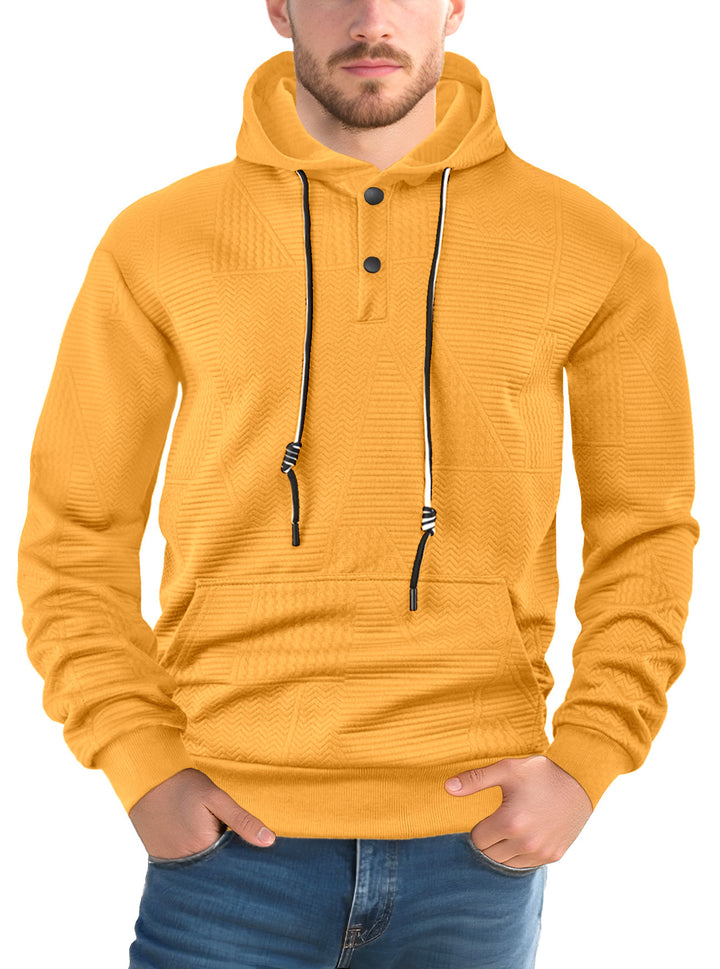 Men's structured hoodie with snap button placket and kangaroo pocket StylebySassy