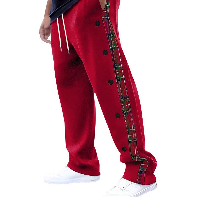 Men's jog pants with removable side panels, check ribbon insert, and hem slit StylebySassy