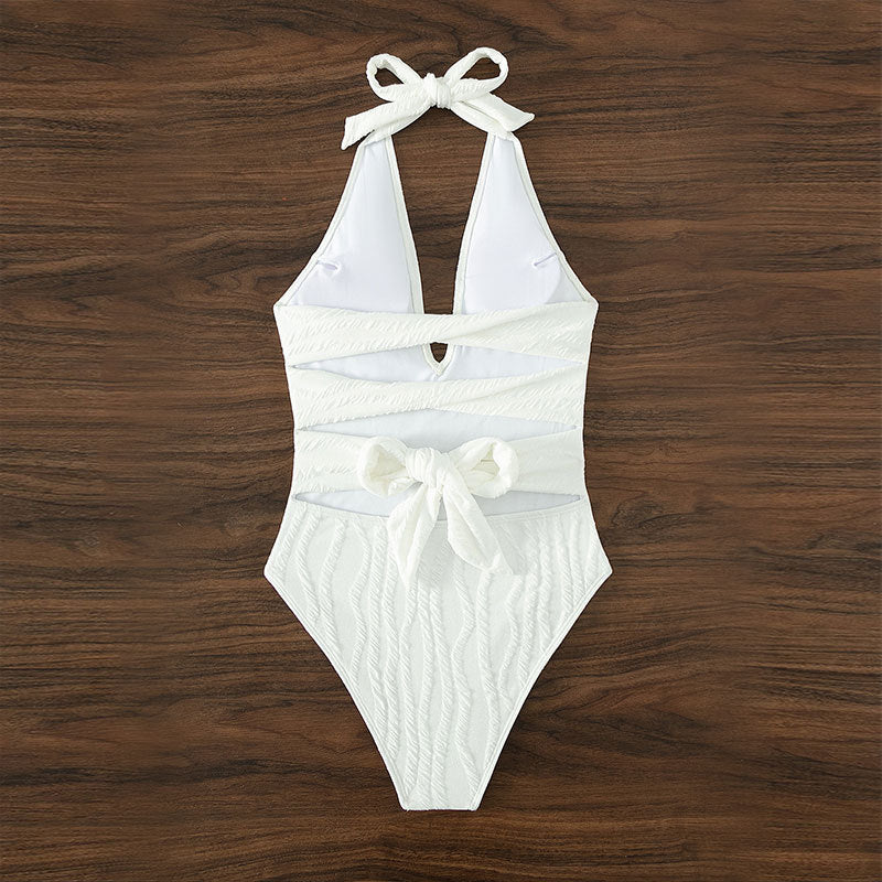 Women One-Piece Swimsuit with Elegant V-Neck and Structured Fabric StylebySassy