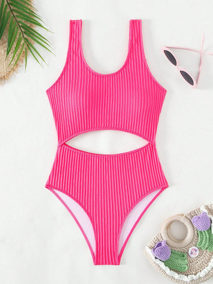 Women's one-piece swimsuit with modern cut-out and textured design StylebySassy